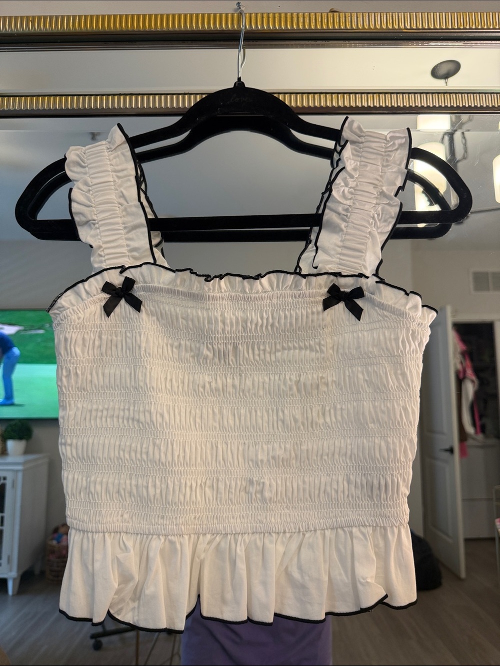 Trixxi White Smocked V-Neck Peplum Top